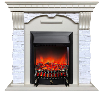 Электрокамин Дублин SL камень белый с очагом Fobos