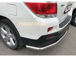 Защита заднего бампера угловая большая двойная d60/42 для Toyota Highlander (2010-2014)