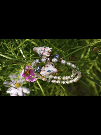 Браслет с жемчугом и хрустальными бусинами "Однажды в сказке. Козочка и Барашек"