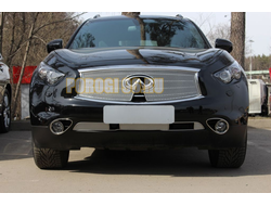 Защита радиатора Infiniti FX37 II 2012-2013/QX70 2013- chrome верх с вырезом под камеру PREMIUM