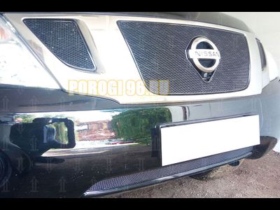 Защита радиатора Nissan Patrol 2010-2013 (3 части) black верх PREMIUM