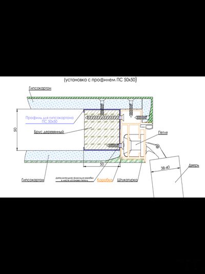 Алюминиевый короб для скрытых дверей Nevidimka - 2  (для гипсокортоновых стен открыванием на себя) по RAL