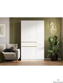 Мадера Шкаф М1200.3 Белый/Вставка Дуб крафт золотой