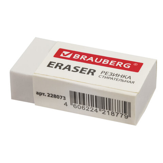 Ластик BRAUBERG "Simple", 38х20х10 мм, белый, прямоугольный, картонный держатель, 228073