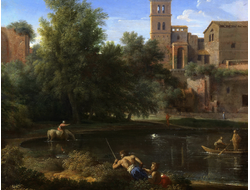 Картина обогреватель, репродукция Никола Пуссен Пейзаж с прудом