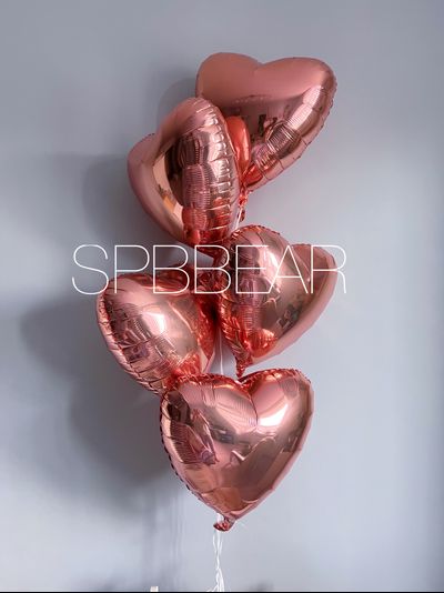 Фольгированные шары Сердца 5 штук розовое золото