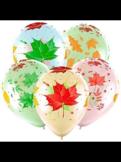 шар с гелием кристалл 12"/30 см "осенние листья"