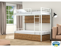 Двухъярусная кровать Валенсия Белый ящики полка дуб крафт табак Сургут