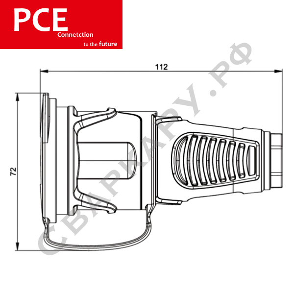 Розетка кабельная PCE Taurus2 2511-sr 220В/16А 2 полюса+земля IP54 резиновая Schuko DE