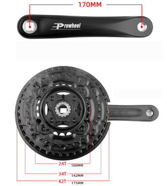 Система Prowheel MY-AC43, 42/34/24T, 170 мм, 8 ск., кв., защ., черн.