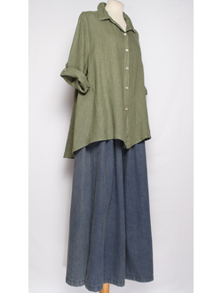 Рубашка лён "ПРЯМАЯ РАСКЛЕШЕННАЯ" хаки, белая р.50-54