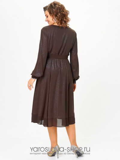 Женское нарядное шифоновое платье в коричневом цвете