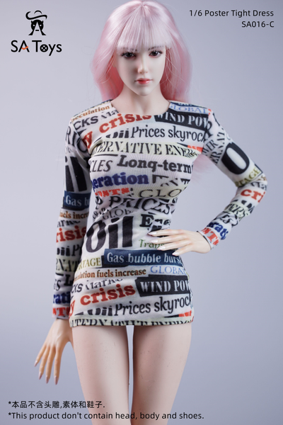 Женское платье мини 1/6 - Poster Tight Dress (SA016C) - SA Toys