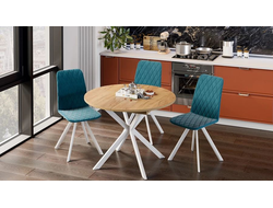 Стол обеденный раздвижной Мэдисон Тип 1 Белый муар/Дуб Крафт золотой