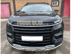 Защита переднего бампера двойная с перемычками d53/42 для CheryExeed TXL 2020-