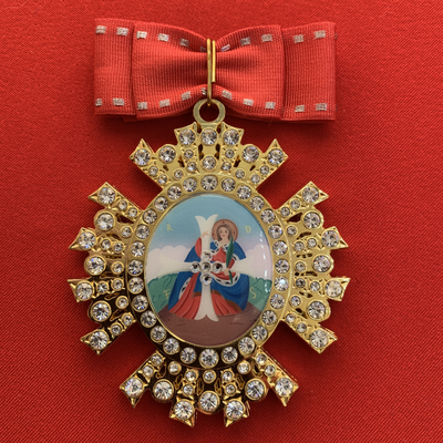 Орден Святой Екатерины 1-й степени со стразами и бантом из муаровой ленты. Полноразмерная копия LUX! Лот № 52.