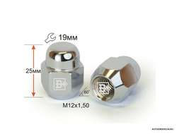 Гайка колеса М 12*1,5*25L S=19 (цена за 20 шт.)