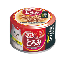 INABA CIAO Toromi (Инаба) Влажный корм для кошек Куриное филе и тунец Магуро с кацуобуси в бульоне в бульоне, консервы, 80 г