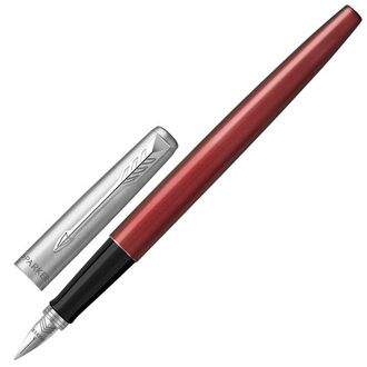 Ручка подарочная перьевая PARKER "Jotter Kensington Red CT", красный корпус, нержавеющая сталь, синяя, 2030949