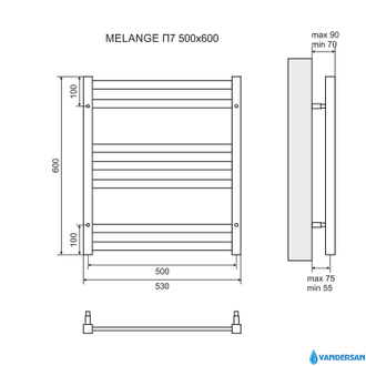 Полотенцесушитель электрический Lemark Melange П7 LM49607EW 500x600, левый/правый, белый