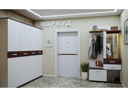 Композиция прихожей НОРВУД Белый-Орех шоколадный