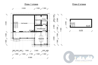 Б-22 ГАБАРИТНЫЕ РАЗМЕРЫ: (8Х7М) 2 ЭТАЖА, ОБЩАЯ ПЛОЩАДЬ: 60М²