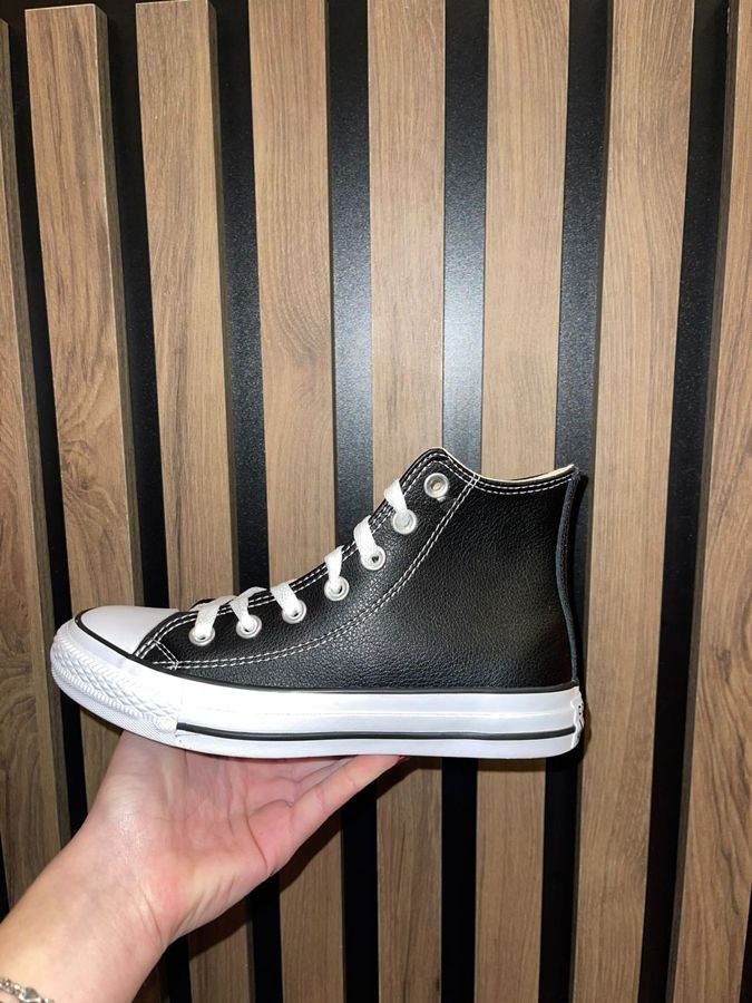 Кожаные кеды Converse на распродаже All Star Leather высокие черные 132170C  купить в СПб в магазине Allstar-converse.ru