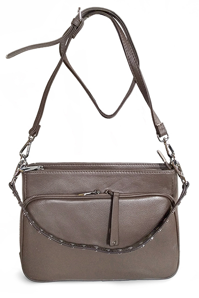 (АРТИКУЛ: 8818/1) СУМКА КЛАТЧ ЖЕНСКАЯ НЕБОЛЬШАЯ, НАТУРАЛЬНАЯ КОЖА, С ДВУМЯ НАРУЖНЫМИ КАРМАНАМИ, ТЕМНО-БЕЖЕВАЯ "МОККО", РЕМЕНЬ ЧЕРЕЗ ПЛЕЧО