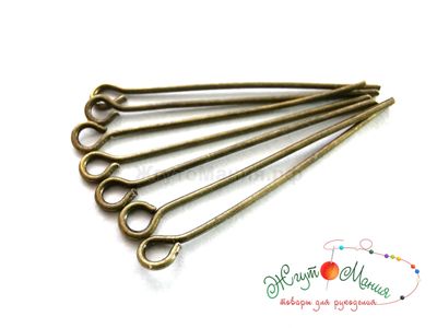 ПИН "БУЛАВКА" С ПЕТЕЛЬКОЙ - 30ММ - 50 ШТУК - БРОНЗА