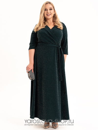 Нарядное платье на запах в темно-зеленом цвете