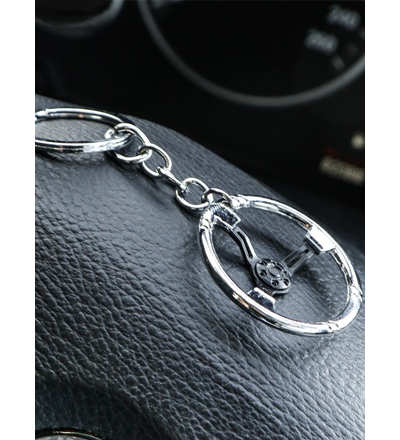 Брелок «РУЛЬ», металл, хром/чёрный