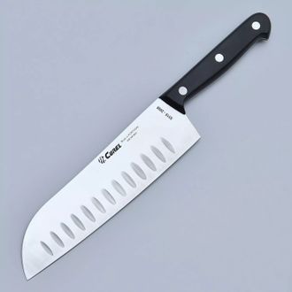 Нож (9319-2008) Сантоку  грантоны, заклепки 190 мм,  (черный)