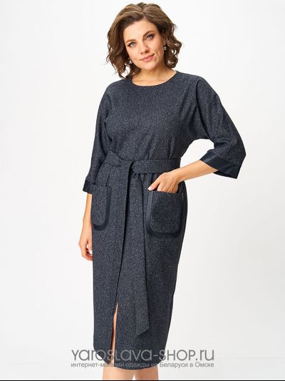 Платье прямого кроя текстильное офисное в синем цвете