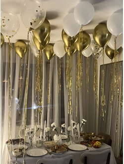 Шары белый,золото хром,конфетти золото с дождиком 15шт