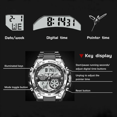 Мужские кварцевые цифровые наручные часы LIGE 8971