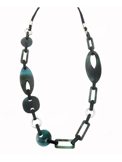 (АРТИКУЛ: 9006/02) КОЛЬЕ ЖЕНСКОЕ, ЦВЕТ ЗЕЛЕНЫЙ "МУРЕНОВЫЙ" С ЧЕРНЫМ, ЮВЕЛИРНЫЙ ПЛАСТИК, СЕРЕБРИСТЫЙ МЕТАЛЛ, ЧЕРНЫЕ ШНУРКИ