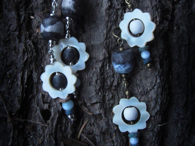 Благотворительность. Бохо-серьги с перламутром "Предзимний лес" (2 вида)