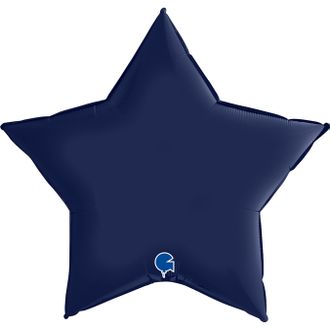 Звезда  Темно-синий сатин  36''/91 см с гирляндой и надписью