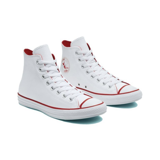 Кеды кожаные Converse Chuck Taylor All Star белые с красным высокие