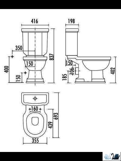 Напольный унитаз-биде Creavit Klasik с серым диагональным декором. Стиль Ретро.