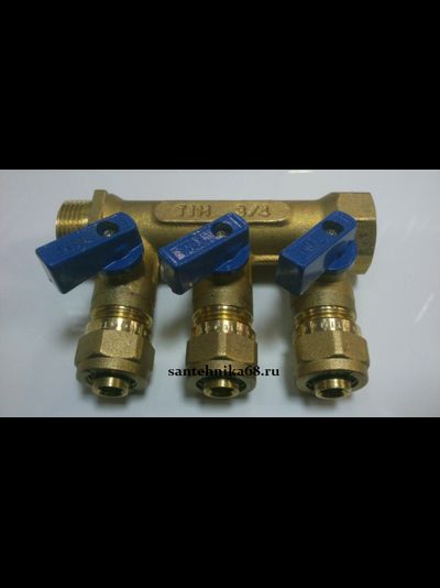 Коллектор с шаровыми кранами TIM 3/4 х 16 м/п на 2 3 4 5 выходов
