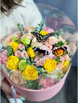 Букет в коробке с бабочками №91