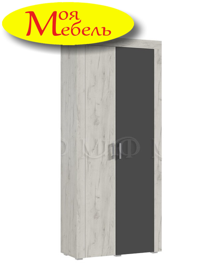 Ангара Гостиная Шкаф 2х дверный (графит/дуб крафт белый)