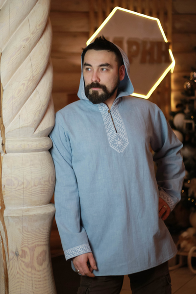 Рубаха с капюшоном «Утро Сварога» небесная