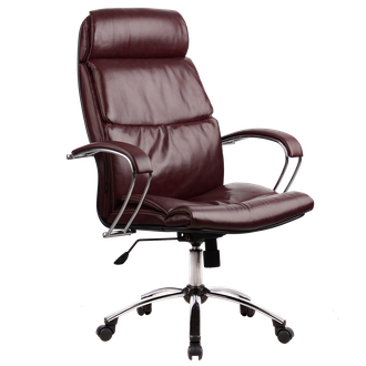 Кресло для руководителя из натуральной кожи LUX15 Бордовый + Хромированное пятилучие