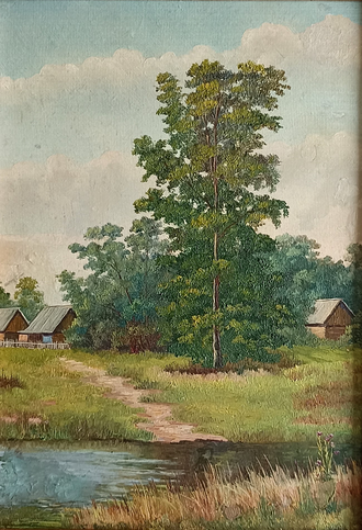 "Деревенский пейзаж" картон масло 1975 год
