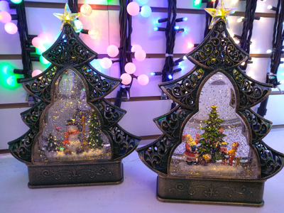 Новогодний светильник "Елочка" c LED подсветкой и поддувкой снега, 30*22*9 см