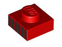 Plate 1 x 1 with 6 Black Stripes Pattern, Red (3024pb025 6472242)