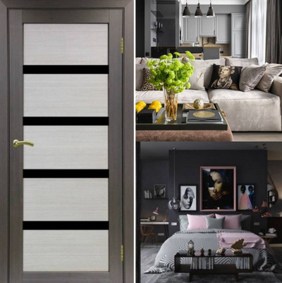 OPTIMA PORTE/ TURIN 505.12  ВЕНГЕ-ЯСЕНЬ СРЕБРИСТЫЙ-LACOBEL BLACK/ ПОЛОТНО ОСТЕКЛЕННОЕ