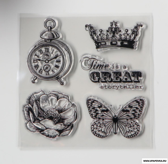 Штамп для творчества силикон "Бабочка, цветок и корона" 10 х 10 см
